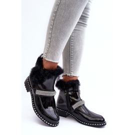 Bottines basses vernies avec fourrure et décoration S.Barski MR870-74 Noir le noir 2