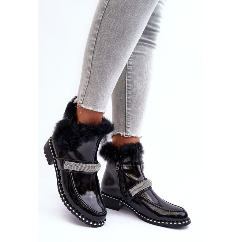 Bottines basses vernies avec fourrure et décoration S.Barski MR870-74 Noir 2