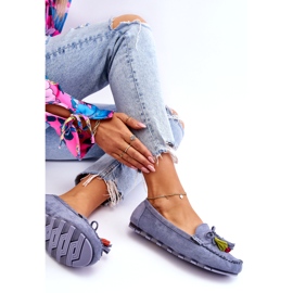 Mocassins en daim bleu avec nœud et frange 4