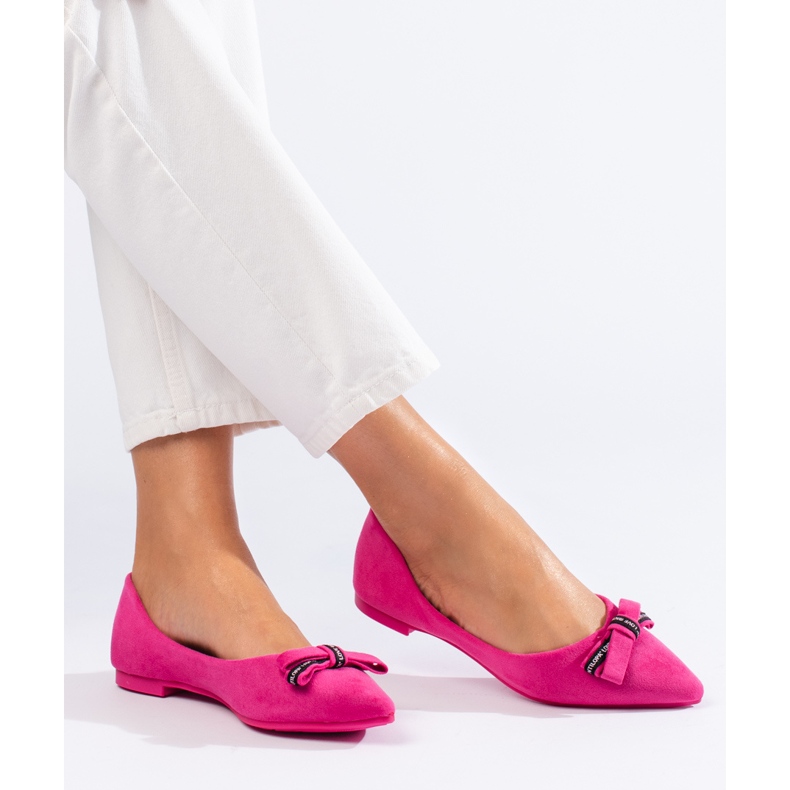 Ballerines en daim à nœud Shelovet rose 1