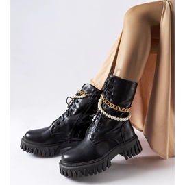 Bottines noires avec perles et chaîne Mira le noir 2