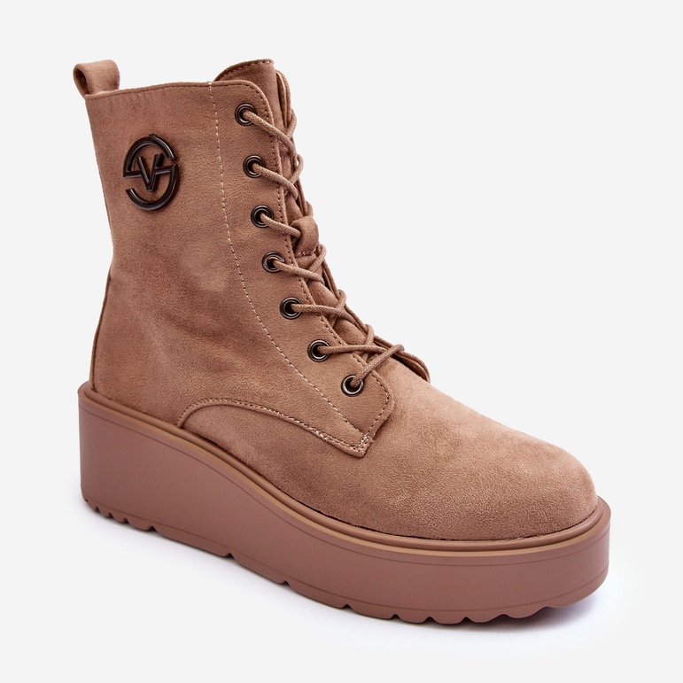 Vinceza Bottines Worker En Daim Beige Sur Plateforme Massive Compensées Beige Lavica 2