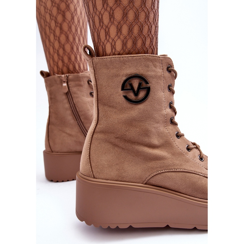 Vinceza Bottines Worker En Daim Beige Sur Plateforme Massive Compensées Beige Lavica 1