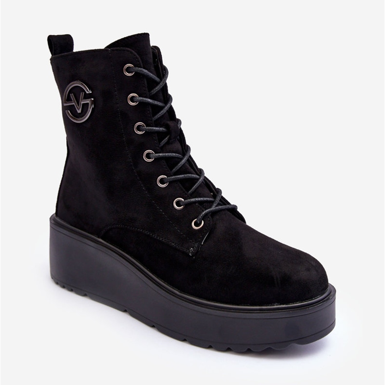 Vinceza Bottines Worker En Daim Sur Plateforme Massive Compensée Noir Lavica 2
