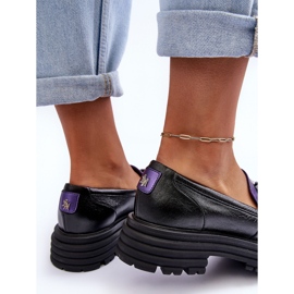 Laura Messi Mocassins Femme En Cuir à Talons Plats Noir et Violet Elkiza 1