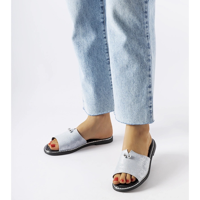 Tongs métallisées bleues avec perles Frederi argent 1