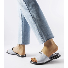 Tongs métallisées bleues avec perles Frederi argent 2