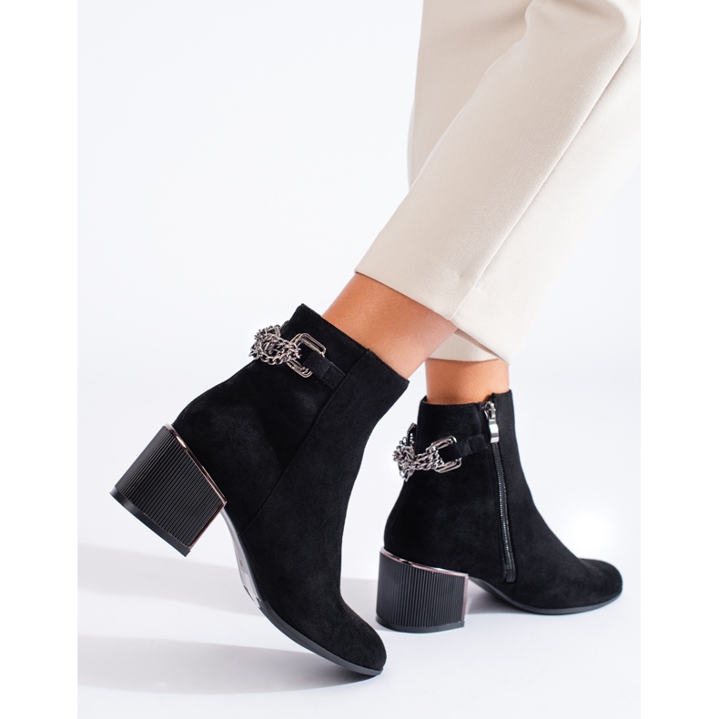 Bottines femme en daim noir avec un élégant talon Shelovet 2