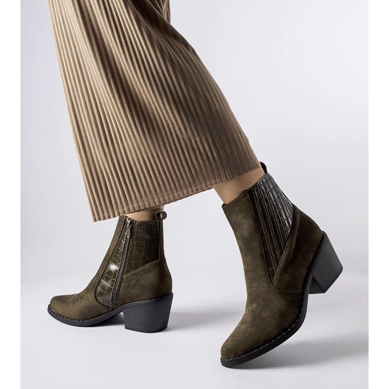 Bottines vertes en éco-daim à talon bas Sovere 1