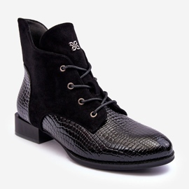 Vinceza Chaussures Plates en Cuir à Motif Animal Noir Tianeta 1