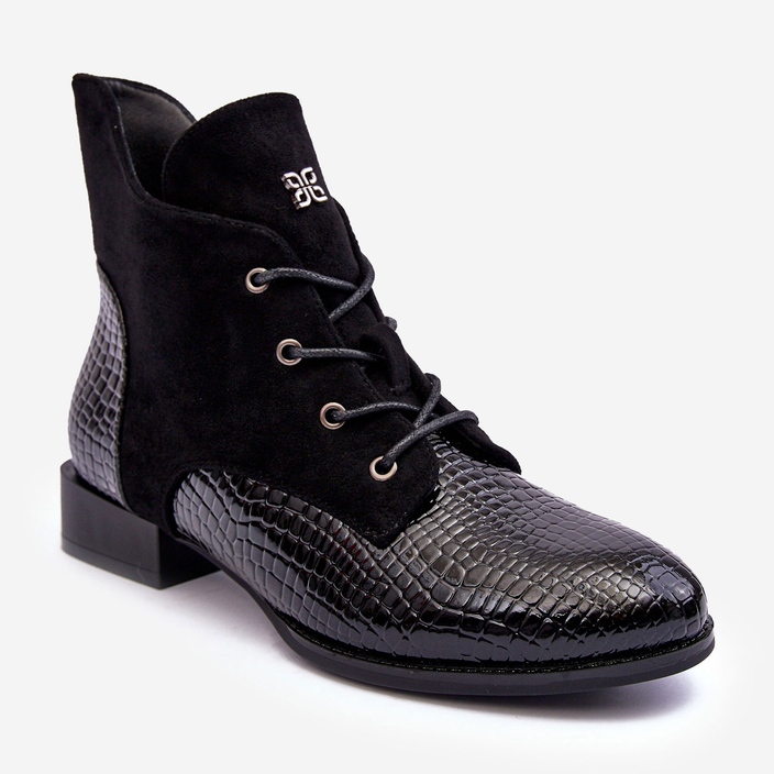 Vinceza Chaussures Plates en Cuir à Motif Animal Noir Tianeta 1