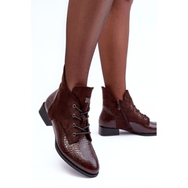 Vinceza Bottines en cuir marron à talons plats à motif animal Tianeta brun 1 Vinceza Bottines en cuir marron à talons plats à motif animal Tianeta brun 1