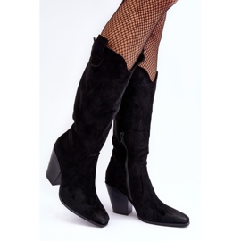 Bottes cowboy en daim noir à talons hauts Tortana 2