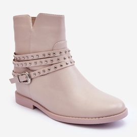 Bottes plates pour femmes en cuir décoré beige par Adkrana 2