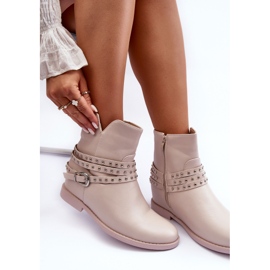 Bottes plates pour femmes en cuir décoré beige par Adkrana 1