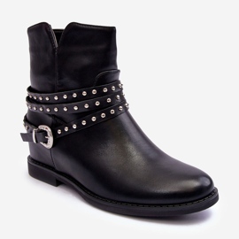 Bottes plates en cuir décoré pour femmes noires par Adkrana le noir 1