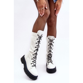 Bottes en cuir à lacets avec fermeture éclair, blanc Zoraida 1