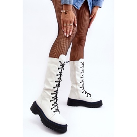 Bottes en cuir à lacets avec fermeture éclair, blanc Zoraida 2