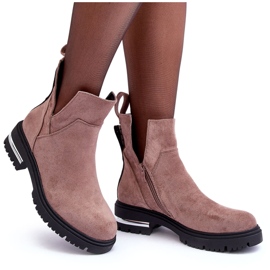 PS1 Bottines En Daim Sur Talon Plat Avec Découpes, Lamedella Beige Foncé 8