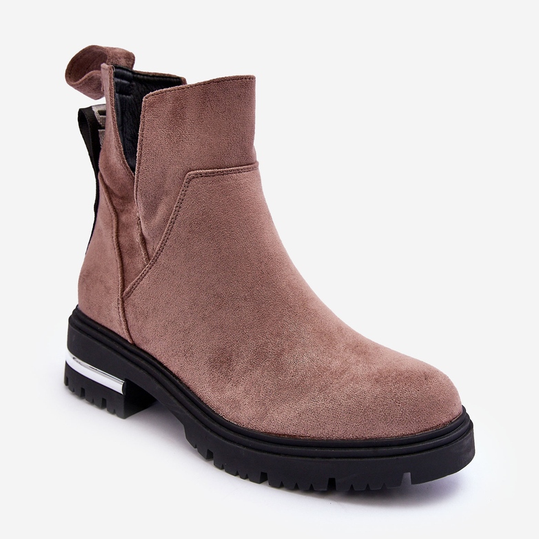 PS1 Bottines En Daim Sur Talon Plat Avec Découpes, Lamedella Beige Foncé 1