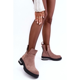 PS1 Bottines En Daim Sur Talon Plat Avec Découpes, Lamedella Beige Foncé 4