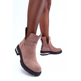 PS1 Bottines En Daim Sur Talon Plat Avec Découpes, Lamedella Beige Foncé 5