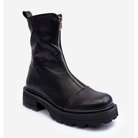 Bottines En Cuir Pour Femme Avec Fermeture Éclair Noir Aravalur 1