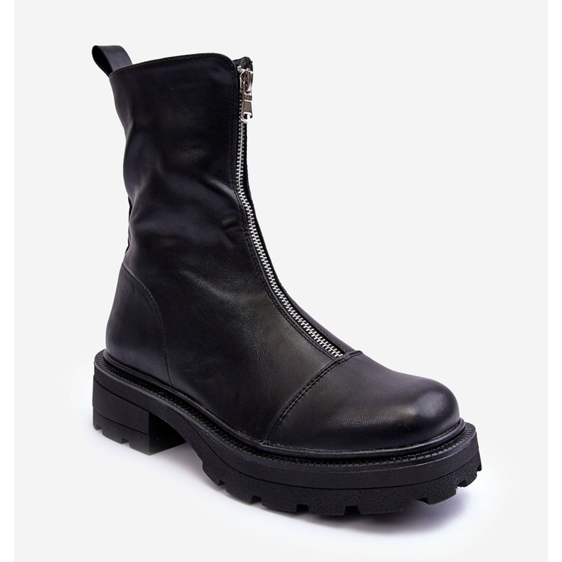 Bottines En Cuir Pour Femme Avec Fermeture Éclair Noir Aravalur le noir 1