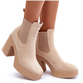 Bottines En Daim Sur Un Talon Haut Massif Beige Sunilda 9