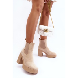 Bottines En Daim Sur Un Talon Haut Massif Beige Sunilda 5