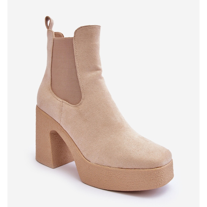 Bottines En Daim Sur Un Talon Haut Massif Beige Sunilda 1