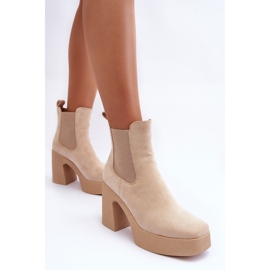 Bottines En Daim Sur Un Talon Haut Massif Beige Sunilda 6
