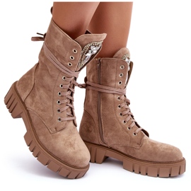 PS1 Bottines Worker En Daim Avec Décoration De Bijoux, Beige Foncé Marx 13