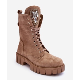 PS1 Bottines Worker En Daim Avec Décoration De Bijoux, Beige Foncé Marx 5