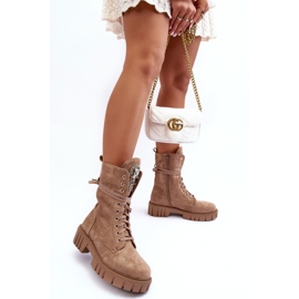 PS1 Bottines Worker En Daim Avec Décoration De Bijoux, Beige Foncé Marx 11