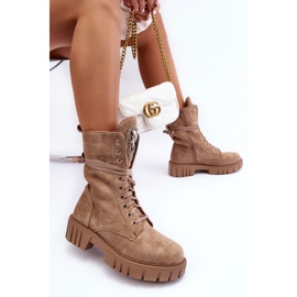 PS1 Bottines Worker En Daim Avec Décoration De Bijoux, Beige Foncé Marx 1