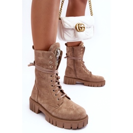 PS1 Bottines Worker En Daim Avec Décoration De Bijoux, Beige Foncé Marx 12