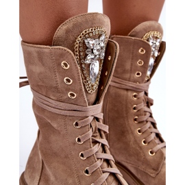 PS1 Bottines Worker En Daim Avec Décoration De Bijoux, Beige Foncé Marx 10