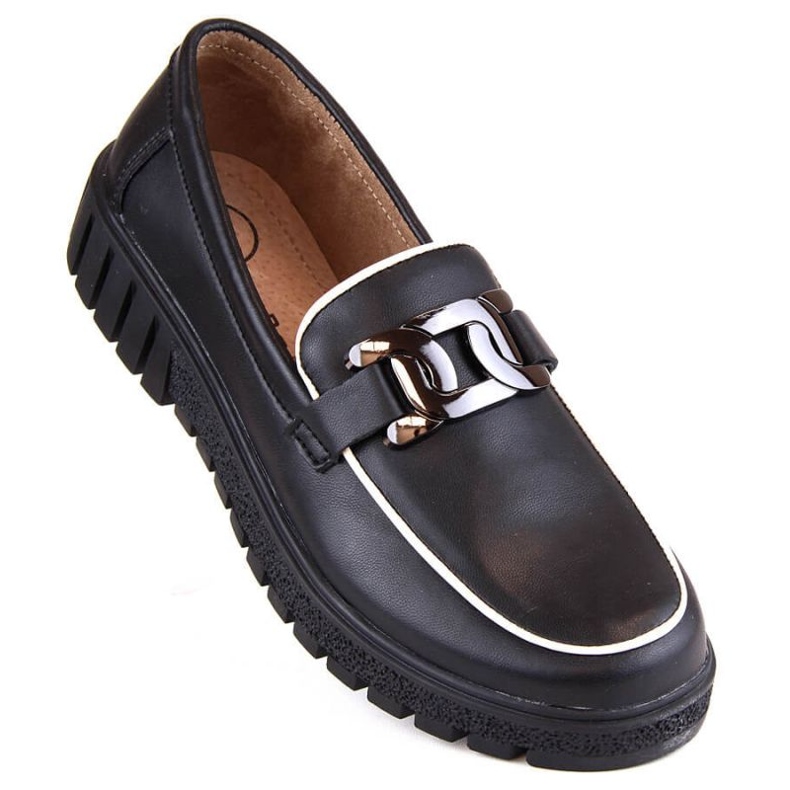 Chaussures plateforme en cuir avec chaîne Filippo W PAW460A, noir le noir 1