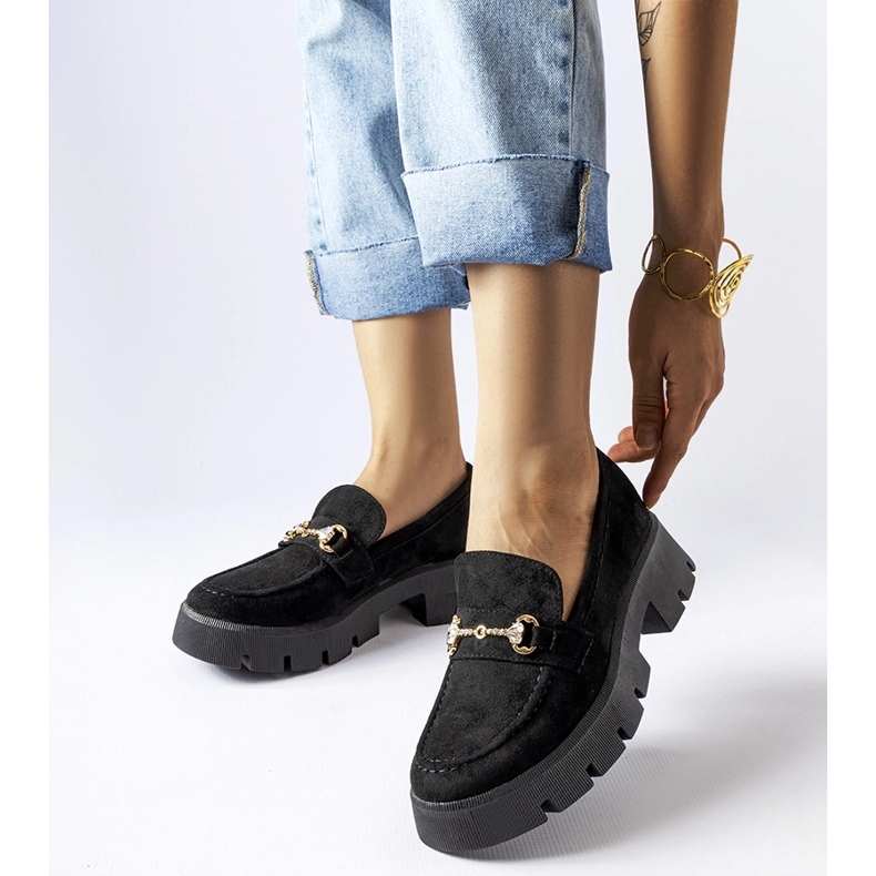 Mocassins noirs avec boucle et strass par Gaiola le noir 1