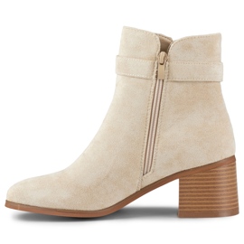 Bottines beiges à petit talon avec boucle 1