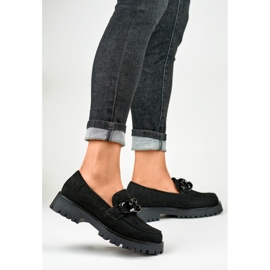 Mocassins femme en daim noir avec chaîne le noir 1