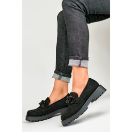 Mocassins femme en daim noir avec chaîne le noir 2