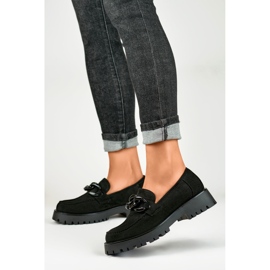Mocassins femme en daim noir avec chaîne le noir 5