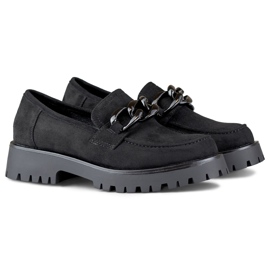 Mocassins femme en daim noir avec chaîne le noir 3