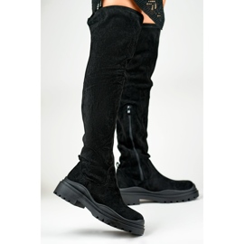 Cuissardes femme en daim noir le noir 1
