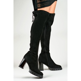 Cuissardes femme en daim noir à talon haut le noir 2