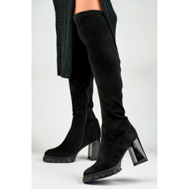Cuissardes femme en daim noir à talon haut le noir 4