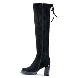Cuissardes femme en daim noir à talon haut le noir 3