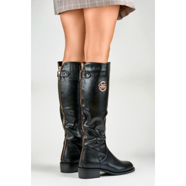 Bottines pour femmes avec fermeture éclair dorée le noir 3